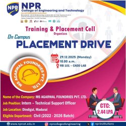 On-Campus Placement Drive – MS AGARWAL FOUNDRIES PVT. LTD.,